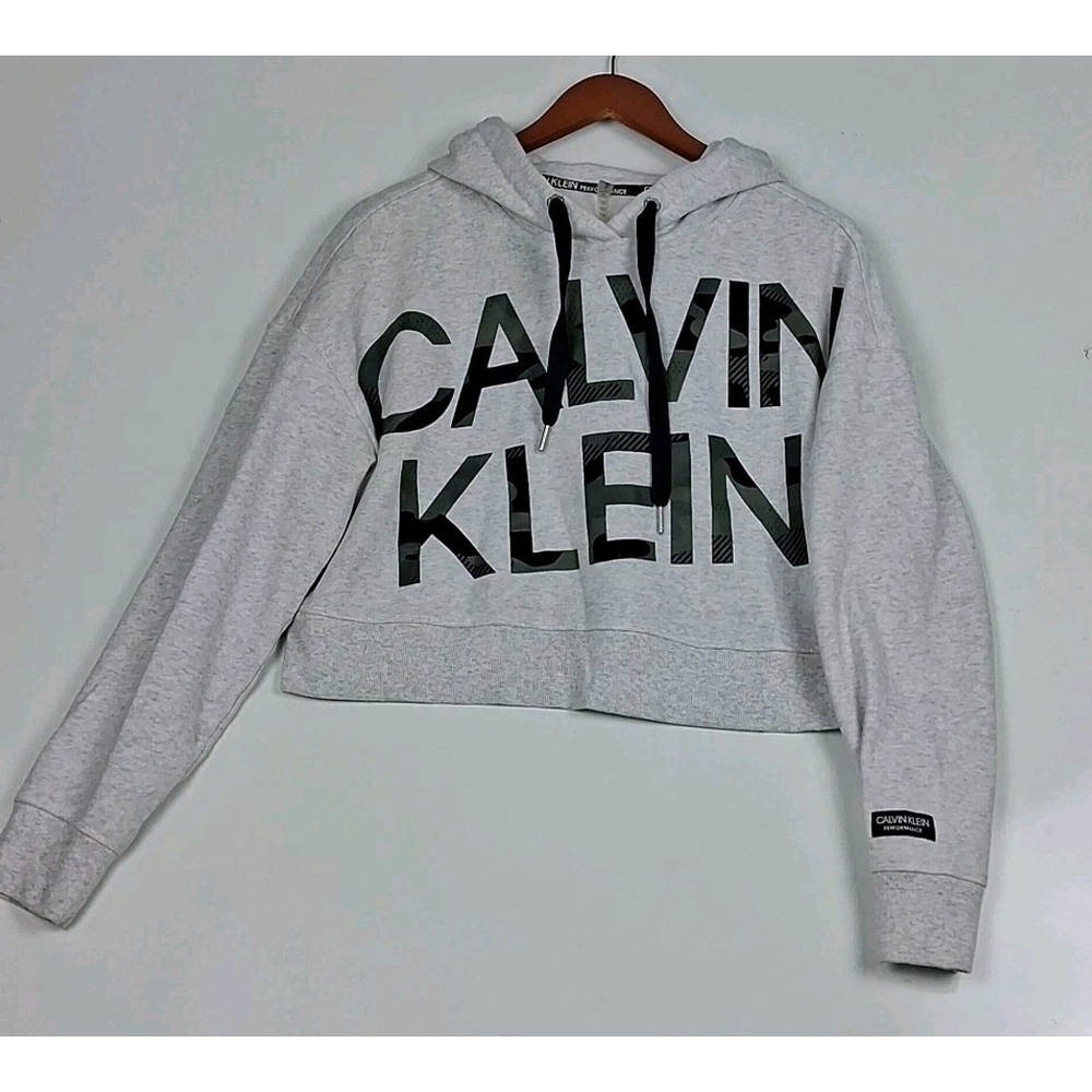 Calvin Klein Performance Womens Sz M Cropped Pull Over Hoodie Camo Print Logo